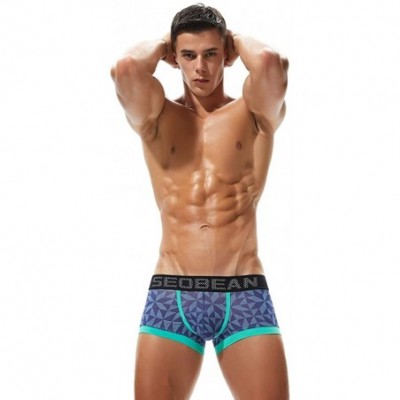 Trunks Men's Active Underwear Sport Cool Dry Performance Cotton U-Pouch Design Trunk Geometric Micro Hip Trunks - Blue - CV18...