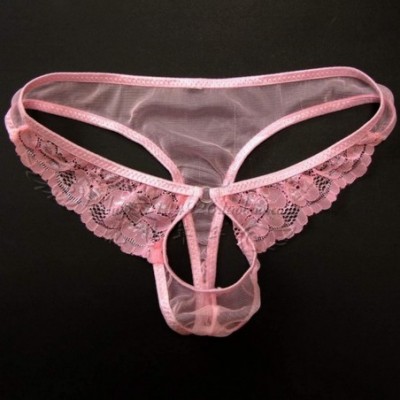 G-Strings & Thongs Man Men Sexy Sheer Transparent Lace Thongs G-String Panties Briefs T Back Open Crotch Jockss Underwear - B...