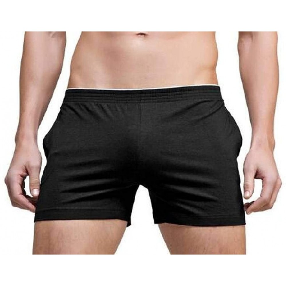 Boxer Briefs Pockets Sexy Underwear Sleep Lounge Pajama Shorts - Black - CL18W9KSO5M