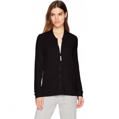 Tops Women's Solid French Terry Long Sleeve Zip Front Lounge Jacket - Black - CZ18CHXETO9