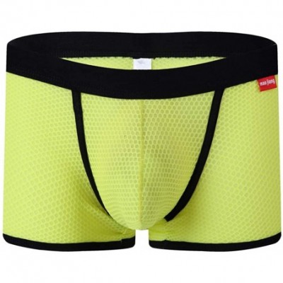 Briefs Men's Sexy Underwear Mesh Breathable Comfort Pants Sexy Boxer Underpants - Yellow - CH18Y8H4CZN