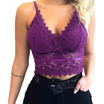 Garters & Garter Belts Women Plus Size Vest Crop Wireless Bra Lingerie Sexy V-Neck Underwear Camisole - Purple - C91933RSTLU