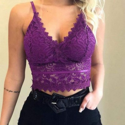 Garters & Garter Belts Women Plus Size Vest Crop Wireless Bra Lingerie Sexy V-Neck Underwear Camisole - Purple - C91933RSTLU