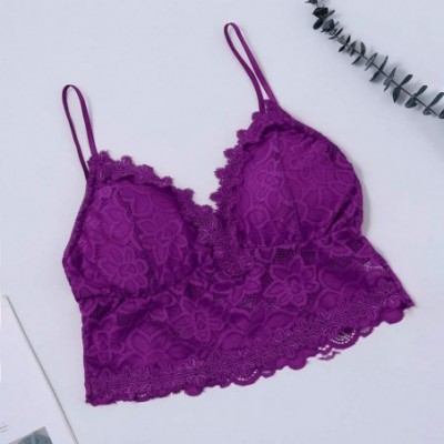 Garters & Garter Belts Women Plus Size Vest Crop Wireless Bra Lingerie Sexy V-Neck Underwear Camisole - Purple - C91933RSTLU