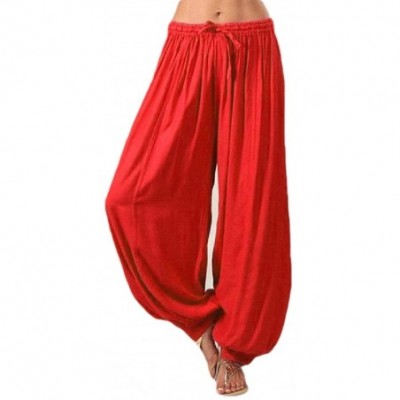 Bottoms Women Soft Loose Tie-Waist Yoga Pajama-Pants Plush Trouser - Red - CG19CDNGH6Y