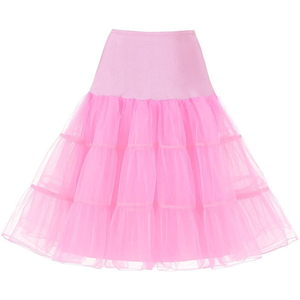 Slips Women's Vintage 50s Rockabilly Petticoat Tutu Skirt 25" Length Crinoline Underskirt(FBA) - Pink - CI17YATEGHZ