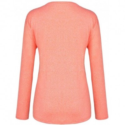 Thermal Underwear Women Long Sleeve V-Neck Patchwork Pullover T-Shirt Blouse Tops - Orange - CI18UMKTZ4E