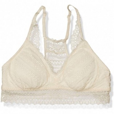 Bras Women's Stripe Lace Racerback Bralette with Removable Pads - Ivory - C718Q98DL9Q