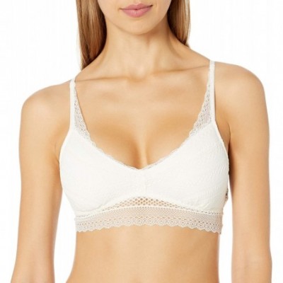 Bras Women's Stripe Lace Racerback Bralette with Removable Pads - Ivory - C718Q98DL9Q