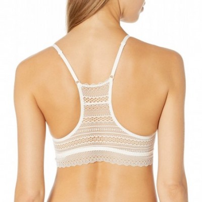 Bras Women's Stripe Lace Racerback Bralette with Removable Pads - Ivory - C718Q98DL9Q