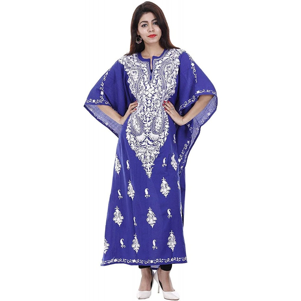 Nightgowns & Sleepshirts Women's Cotton Casual Wear Hand Floral Embroidered Caftan Lounge Wear - B07k35l58hx - C8195HUNXOM