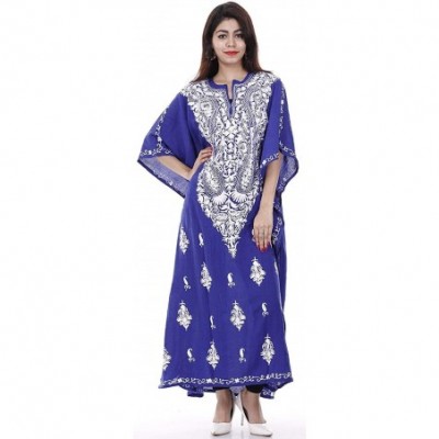 Nightgowns & Sleepshirts Women's Cotton Casual Wear Hand Floral Embroidered Caftan Lounge Wear - B07k35l58hx - C8195HUNXOM