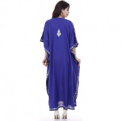 Nightgowns & Sleepshirts Women's Cotton Casual Wear Hand Floral Embroidered Caftan Lounge Wear - B07k35l58hx - C8195HUNXOM