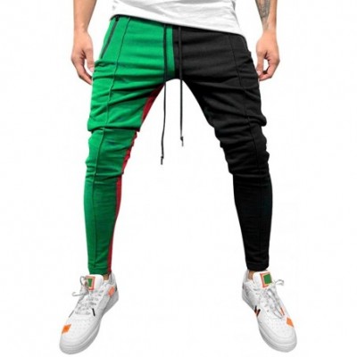 Boxers 2019 Men's Casual Solid Loose Patchwork Color Sweatpant Trousers Jogger Pant - Green - CM18NT0GA7W