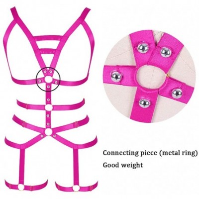 Garters & Garter Belts Women's Full Body Harness Garter Belt Stockings Lingerie Elastic Suspender Belt - Rose Red - CL197ANUSQ8