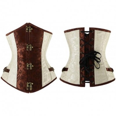 Bustiers & Corsets Women Underbust Goth Corset Buckle Flowers Pattern Steampunk Waist Cincher Bustier for Party - Brown - C31...