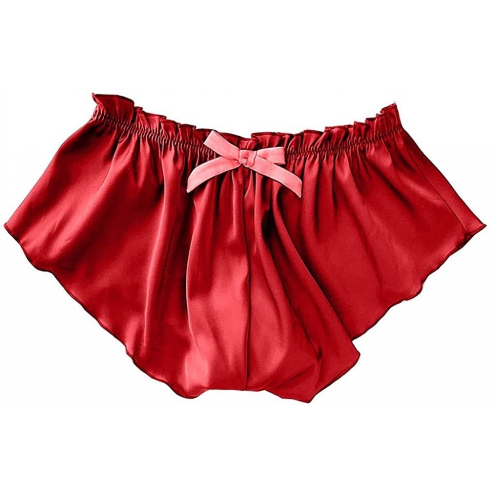 Panties Women's Silk Satin Hipster Panties Comfort Bow Underwear Panty Pajamas - Red - CQ193T90AKM