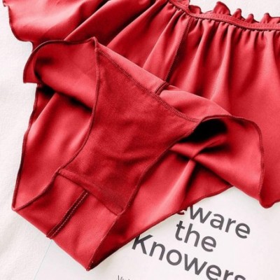 Panties Women's Silk Satin Hipster Panties Comfort Bow Underwear Panty Pajamas - Red - CQ193T90AKM