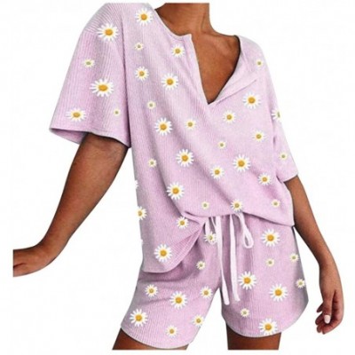 Sets Women's Pajamas Shorts Set Loose Short Sleeve T-Shirts+Shorts Summer - Pink2 - CM19C2EILN9