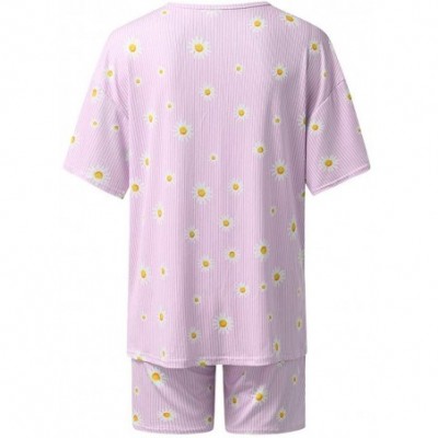 Sets Women's Pajamas Shorts Set Loose Short Sleeve T-Shirts+Shorts Summer - Pink2 - CM19C2EILN9