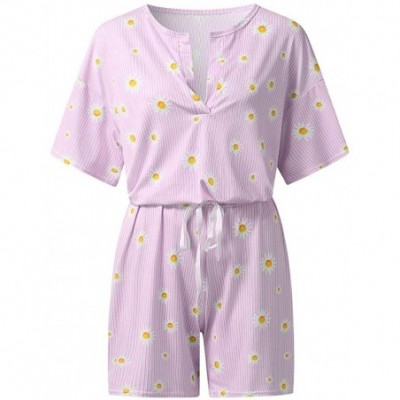 Sets Women's Pajamas Shorts Set Loose Short Sleeve T-Shirts+Shorts Summer - Pink2 - CM19C2EILN9