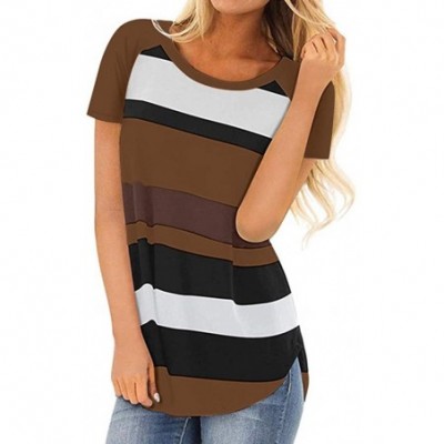 Tops Striped Stitching T-Shirt- Women's Round Neck Short Sleeve Sexy Shirt top - A-coffee - C51943SKAW7