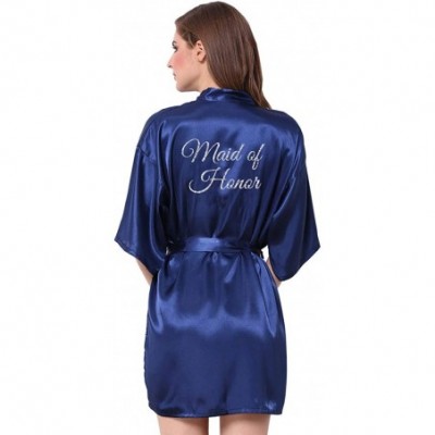 Robes Satin Kimono Wedding Party Getting Ready Robe with Glitters - C-dark Blue (Maid of Honor) - CO18WZQKYW2