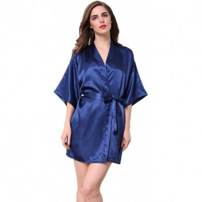 Robes Satin Kimono Wedding Party Getting Ready Robe with Glitters - C-dark Blue (Maid of Honor) - CO18WZQKYW2