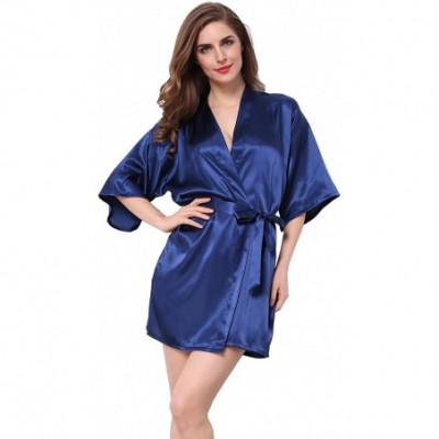 Robes Satin Kimono Wedding Party Getting Ready Robe with Glitters - C-dark Blue (Maid of Honor) - CO18WZQKYW2