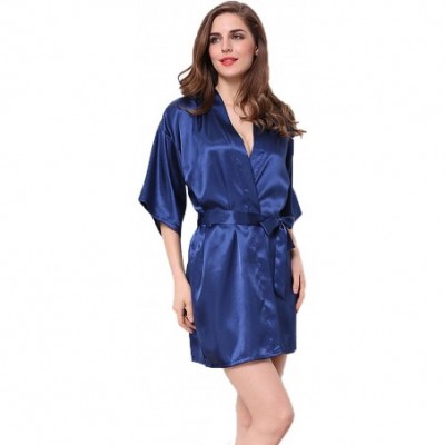 Robes Satin Kimono Wedding Party Getting Ready Robe with Glitters - C-dark Blue (Maid of Honor) - CO18WZQKYW2