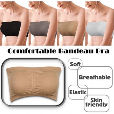 Nightgowns & Sleepshirts Women's Seamless Bandeau Bra- Basic Padded Wire-Free Stretch Tube Top Yoga Bra 1-3 Pack - 3 Pack Bla...