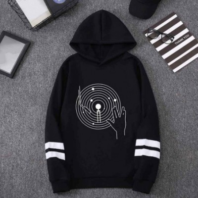 Trunks Men's Lightweight Jacket Musical Note Print Hoodie Casual Sweatshirt Slim Fit Solid Color Long Sleeve Tops - Black - C...