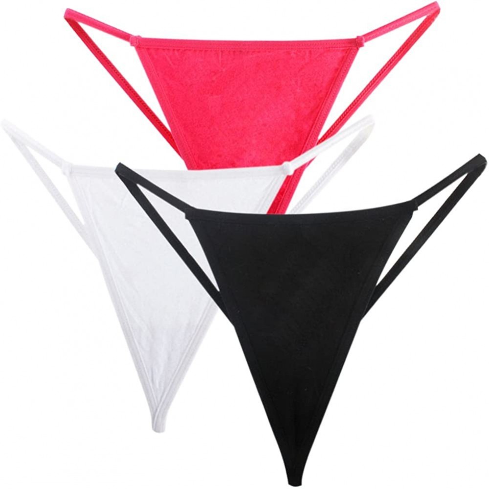 Panties V-String 3Pack Women's Thongs Sexy Cotton Low-Rise Panty Underwear - Mixcolor 3pack Thongs - CT17Z4ZW2ND