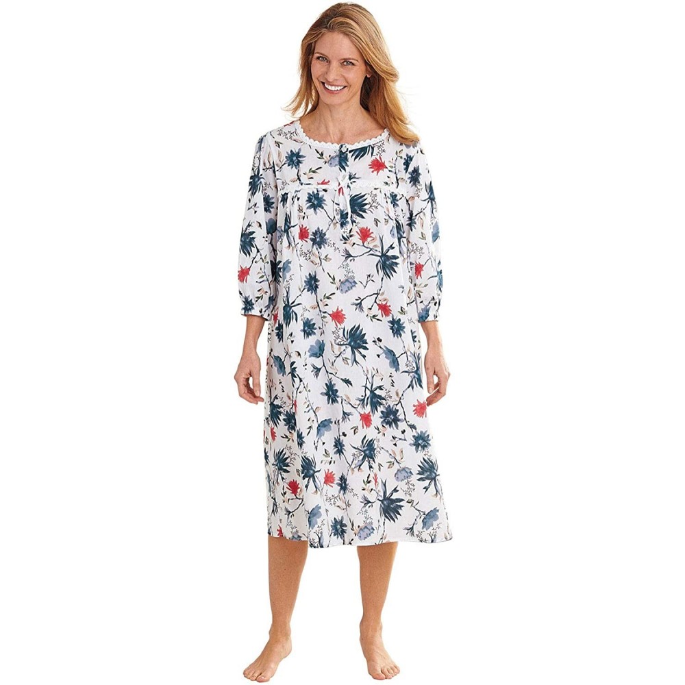 Nightgowns & Sleepshirts Pleated Nightgown - Blue Botanical - CF19CK0HI8W