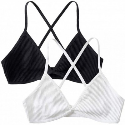 Bras Triangle Bralette for Women A/B Cups S-L Ribbed X Back Lightweight Thin Strap Bralette V Neck Pull On Unpadded Bra - 2 P...