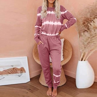 Sets Tie Dye Lounge Sets for Women Women 2 Piece Tie Dye Sweatsuit Set Long Sleeve Pullover and Drawstring Sweatpants Pink - ...