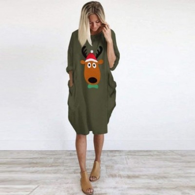 Thermal Underwear Long Pocket Christmas Dress-Womens Plus Size Loose Tops Dress - Green - C018ZXYQER9