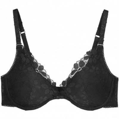 Bras Teresa Women's Lightly Lined Floral Lace Bra Soft Comfort Cup Underwire - Black - C412MQ7ZOWF