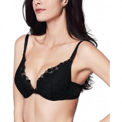 Bras Teresa Women's Lightly Lined Floral Lace Bra Soft Comfort Cup Underwire - Black - C412MQ7ZOWF