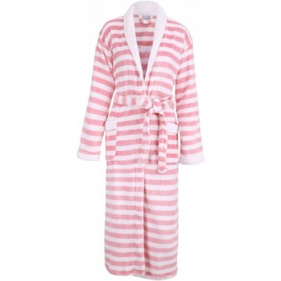 Robes Women's Luxurious Soft Plush Bathrobe Robe Sleepwear - Pink White Stripe - CP18K2L6DS2