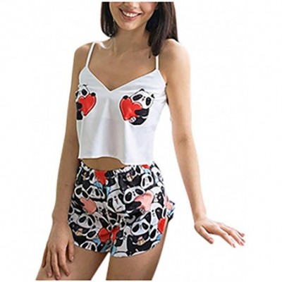 Sets Sexy Sleepwear for Women-Cute Cartoon Pattern Sleepwear Silk V-Neck Satin Lingerie - Red - CI19CIN6AUU