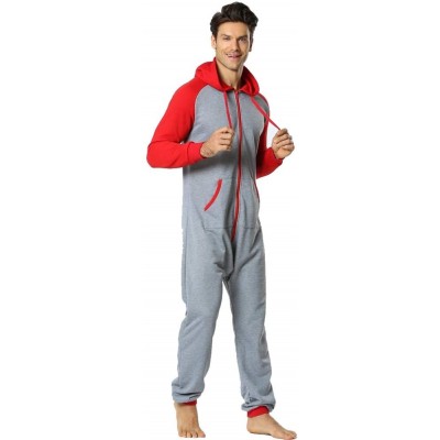 Sleep Sets Men's One Piece Mens Onesie Jumpsuit All in One Piece Unisex Sleepsuit-Gray-M - Gray - C8194L65YSA