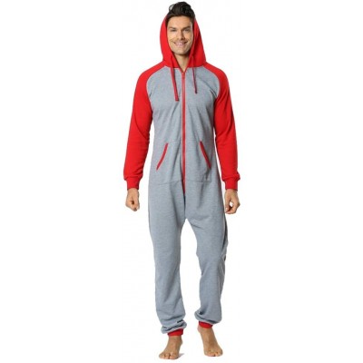 Sleep Sets Men's One Piece Mens Onesie Jumpsuit All in One Piece Unisex Sleepsuit-Gray-M - Gray - C8194L65YSA