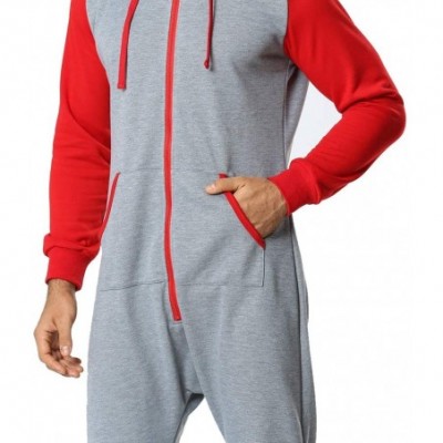 Sleep Sets Men's One Piece Mens Onesie Jumpsuit All in One Piece Unisex Sleepsuit-Gray-M - Gray - C8194L65YSA