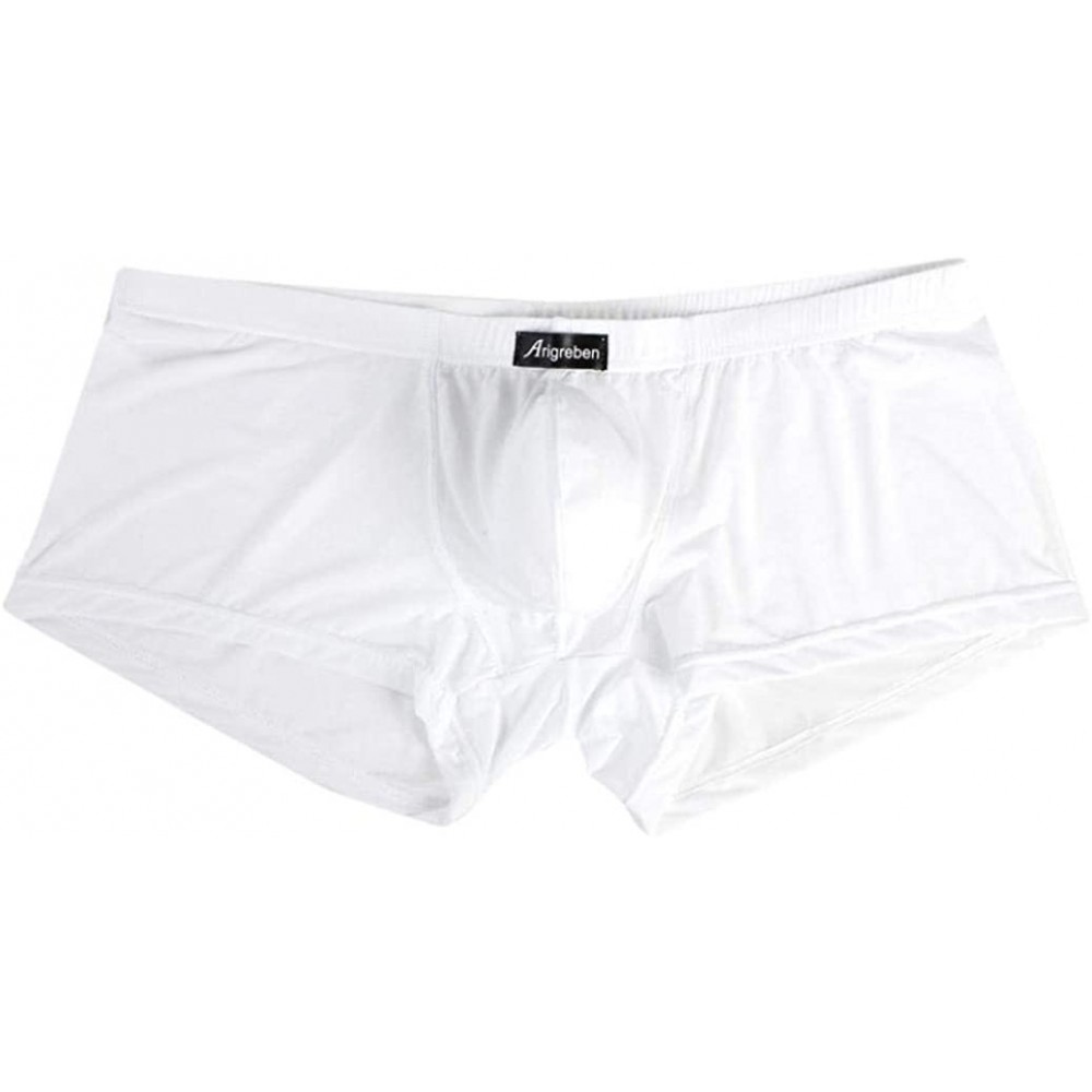 Boxer Briefs Men's Underwears Sexy Ice Silk Letter Printed Boxer Briefs Shorts Bulge Pouch Underpants - White - CJ18H64LXT8