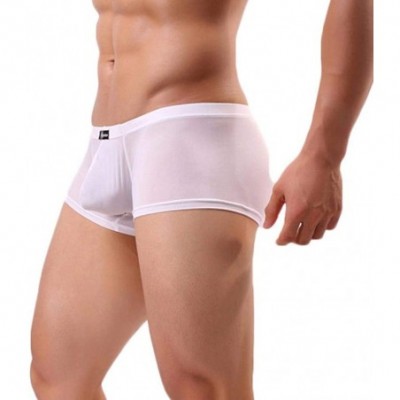 Boxer Briefs Men's Underwears Sexy Ice Silk Letter Printed Boxer Briefs Shorts Bulge Pouch Underpants - White - CJ18H64LXT8