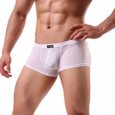 Boxer Briefs Men's Underwears Sexy Ice Silk Letter Printed Boxer Briefs Shorts Bulge Pouch Underpants - White - CJ18H64LXT8