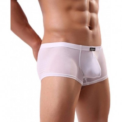 Boxer Briefs Men's Underwears Sexy Ice Silk Letter Printed Boxer Briefs Shorts Bulge Pouch Underpants - White - CJ18H64LXT8