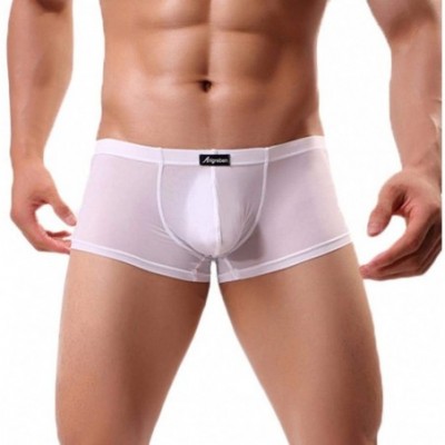 Boxer Briefs Men's Underwears Sexy Ice Silk Letter Printed Boxer Briefs Shorts Bulge Pouch Underpants - White - CJ18H64LXT8