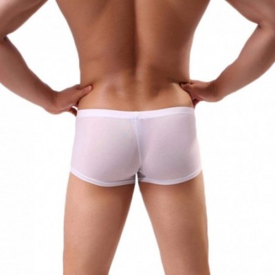 Boxer Briefs Men's Underwears Sexy Ice Silk Letter Printed Boxer Briefs Shorts Bulge Pouch Underpants - White - CJ18H64LXT8